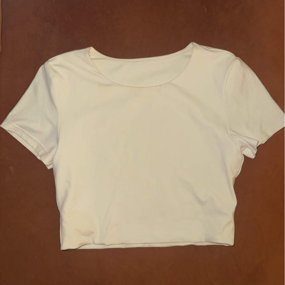 CRZ YOGA Butterluxe Crop Short Sleeve Tee Shirt in Cream | Small | NEW